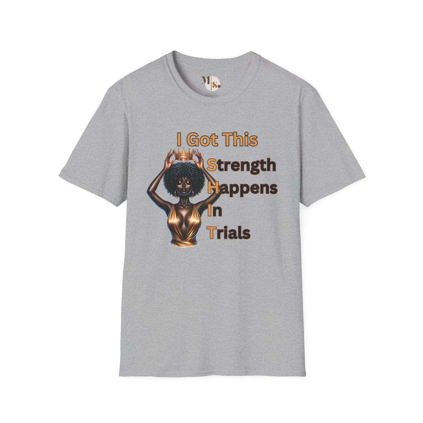 Empowering Black Queen Tee | Strength Happens in Trials