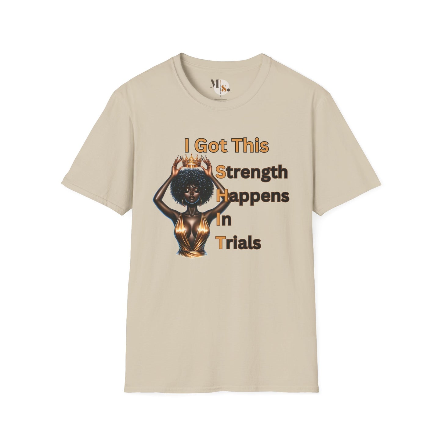 Empowering Black Queen Tee | Strength Happens in Trials