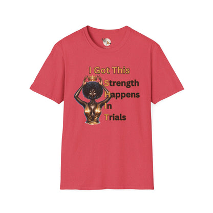 Empowering Black Queen Tee | Strength Happens in Trials