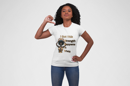 Empowering Black Queen Tee | Strength Happens in Trials