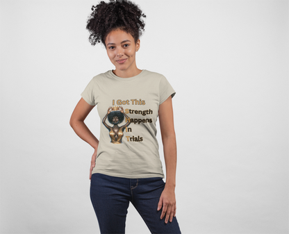 Empowering Black Queen Tee | Strength Happens in Trials