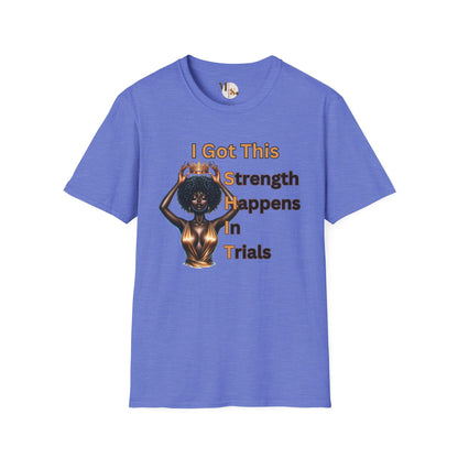 Empowering Black Queen Tee | Strength Happens in Trials