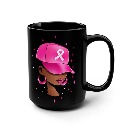 💖 15 oz Breast Cancer Awareness Mug 🎗️ | Black Women Empowerment | Boxing Gloves Design