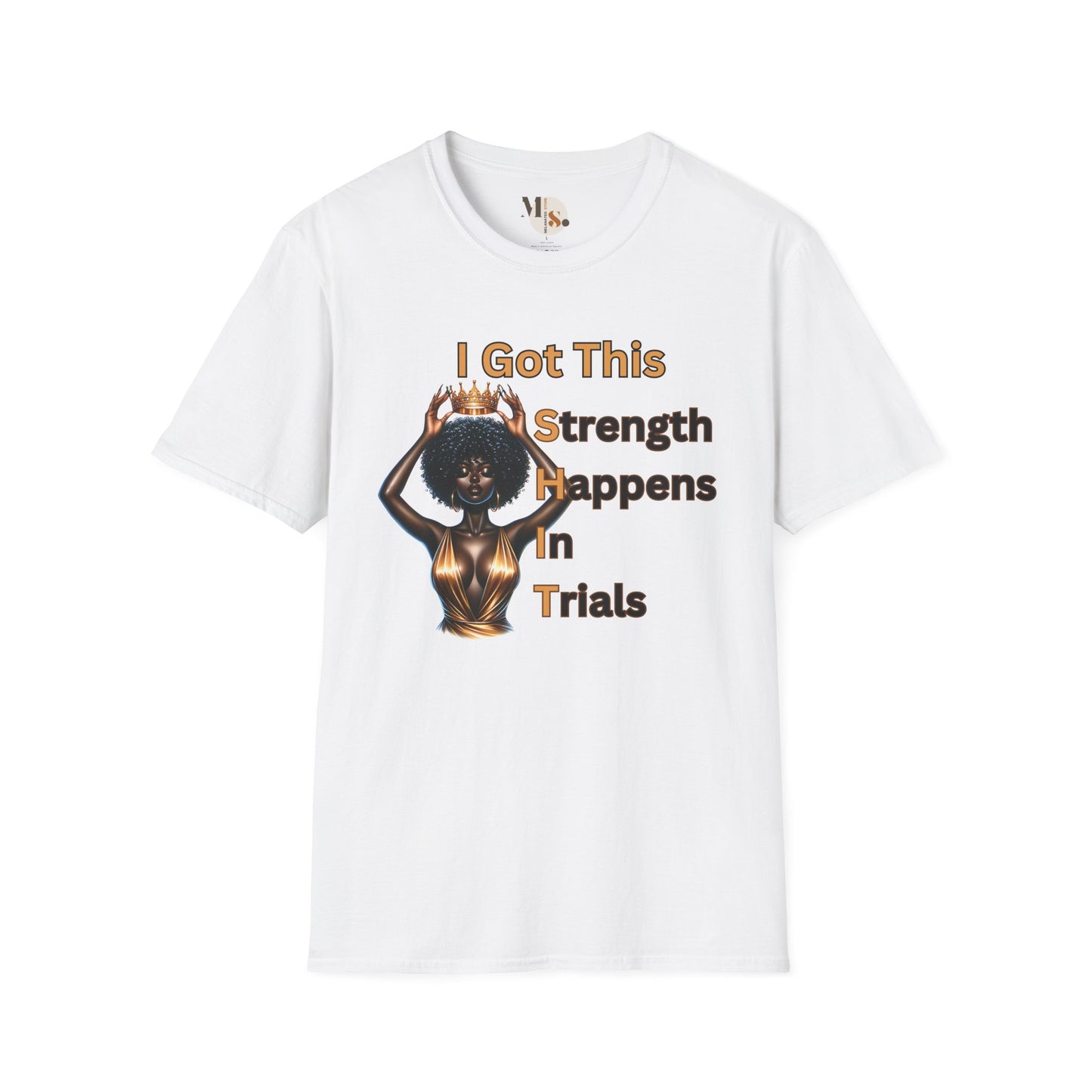 Empowering Black Queen Tee | Strength Happens in Trials