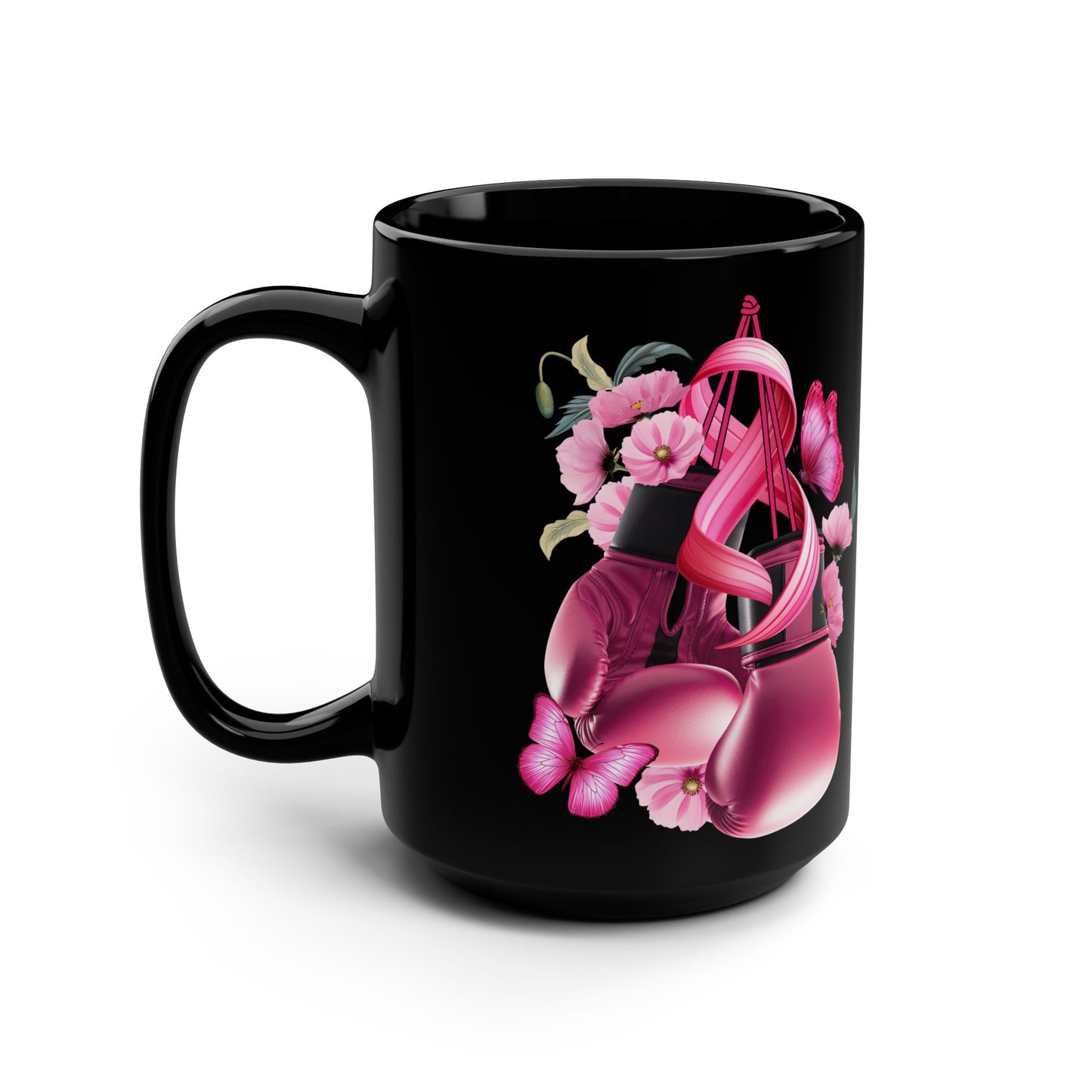 💖 15 oz Breast Cancer Awareness Mug 🎗️ | Black Women Empowerment | Boxing Gloves Design